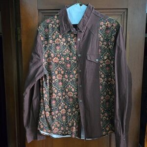 Western Style Print and Plain Shirt